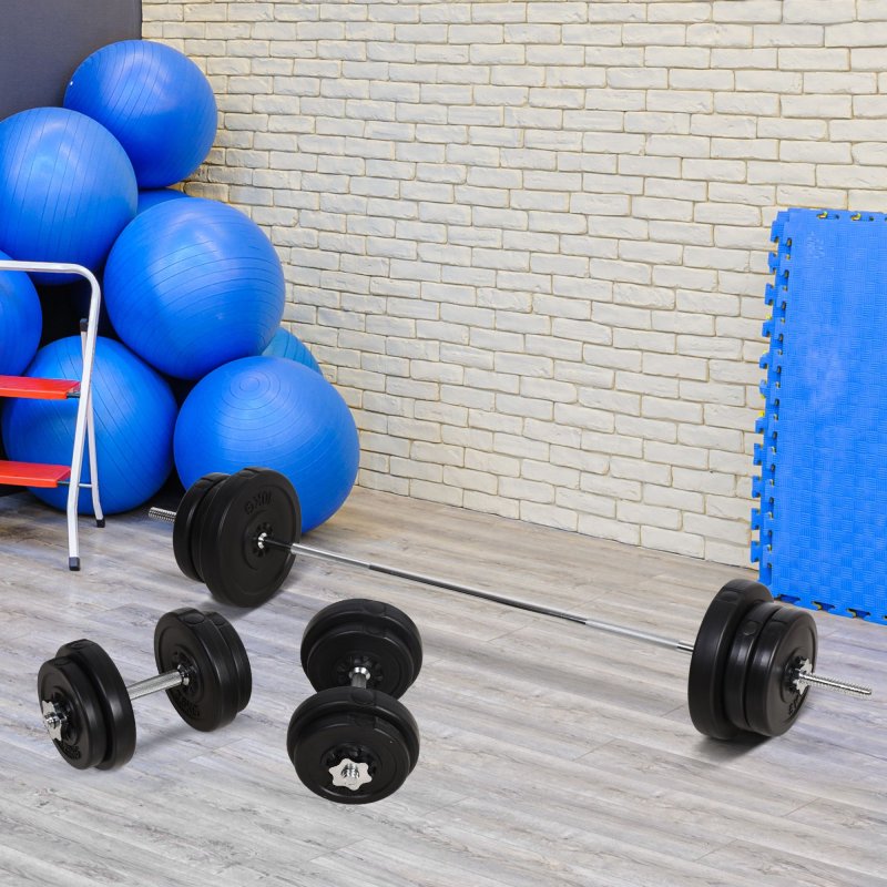 HOMCOM 65kg Adjustable Barbell Weights Set, 2-in-1 Dumbbells and Barbell Set with Knurled Bar, Free Weights Training Equipment, for Home Gym, Exercise
