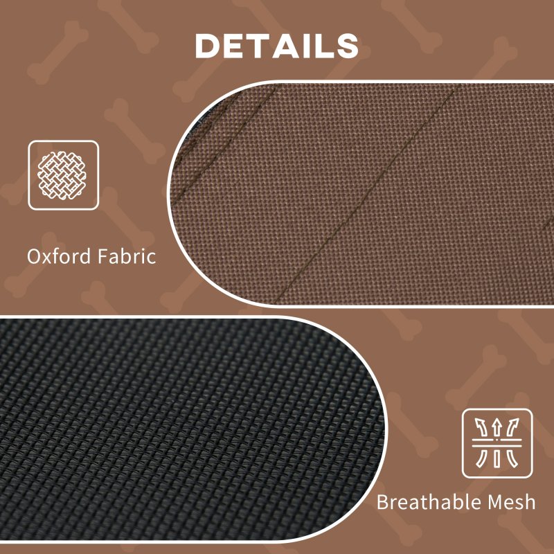 PawHut Raised Dog Bed Waterproof Elevated Pet Cot with Breathable Mesh UV Protection Canopy Brown, for Small Dogs, 61 x 46 x 62cm