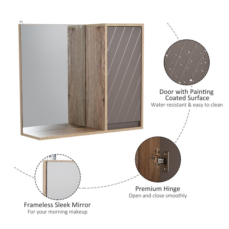 HOMCOM Bathroom Mirror Cabinet, Wall-Mounted Bathroom Cabinet with Mirror and Adjustable Inner Shelf,  57L x 14.2W x49.2H cm