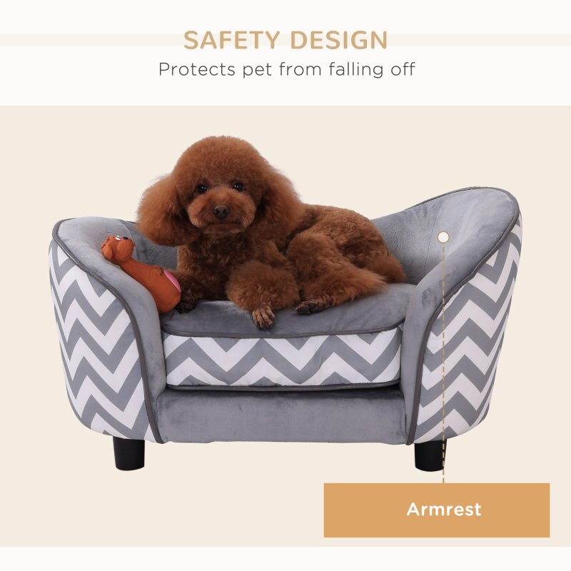 PawHut Dog Sofa for XS-Sized Dogs, Elevated Pet Bed with Removable Sponge Padded Cushion, Cat Couch Lounge with Washable Cover, Storage Bag, Grey