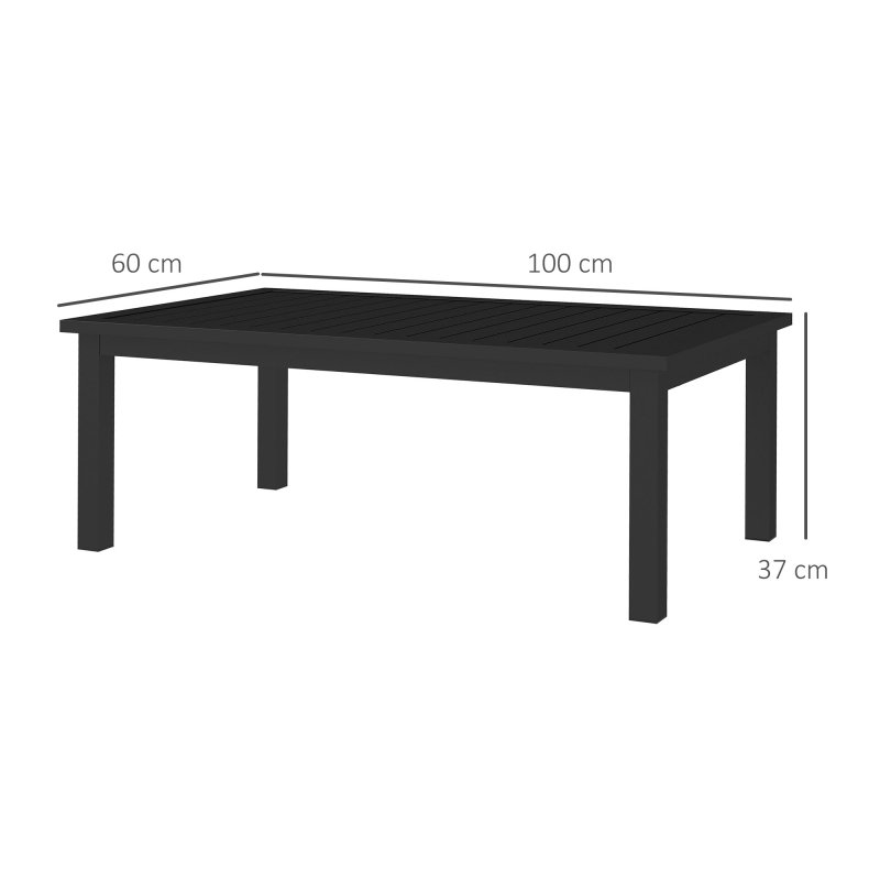 Outsunny Aluminium Outdoor Coffee Table, Rectangular Patio Side Table with Slat Tabletop for Indoor, Garden, Balcony, 100cm x 60 cm, Black