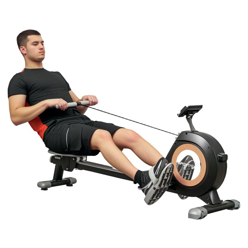 SPORTNOW Rowing Machine, 16-Level Magnetic Rower Machine with LCD Monitor and Phone Holder, Vertical Storage, for Home Gym Cardio Training, Black
