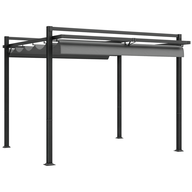 Outsunny 3 x 3(m) Pergola with Retractable Roof Canopy, Aluminium Frame Garden Gazebo Outdoor Sun Shade Shelter for Grill, Patio, Deck, Dark Grey
