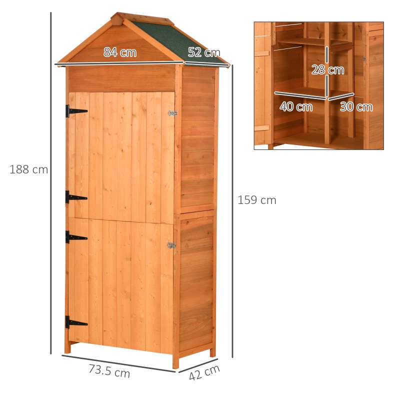 Outsunny Wooden Outdoor Storage Shed, Compact Utility Outdoor Tool Shed with Lockable Double Doors and Shelves, Orange