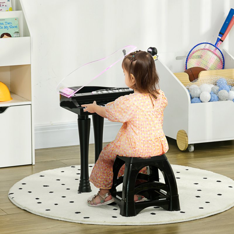 AIYAPLAY 32 Keys Kids Piano Keyboard with Stool, Lights, Microphone, Multiple Sounds, Removable Legs, Electronic Musical Instrument for Boys Girls, Black