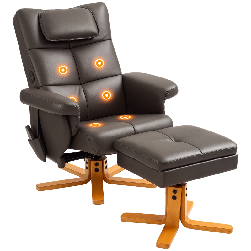 HOMCOM Massage Recliner Chair, PU Leather Upholstered Armchair with Adjustable Backrest,  Footrest, Remote Control, Hidden Storage and Charger for Living Room, Bedroom, Dark Brown