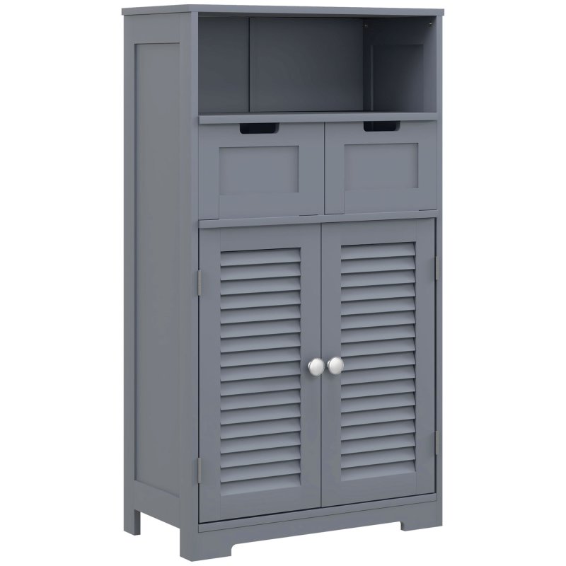 kleankin Bathroom Cabinet with Drawers, Bathroom Storage Cabinet with Louvred Doors, Open Compartment and Adjustable Shelf for Washroom