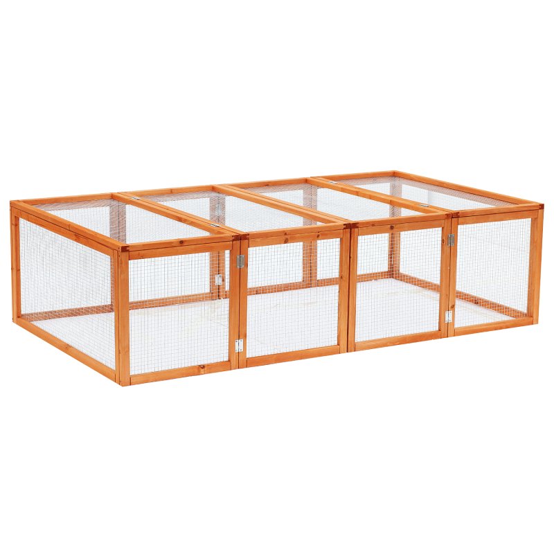 Pawhut Rabbit Run Wooden Rabbit Hutch Cage 6ft with Wire Mesh, Openable Roof, Play Space for Outdoor, 181 x 100 x 48 cm, Natural Wood Finish