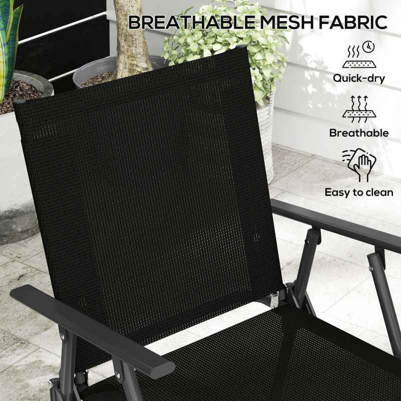 Outsunny Outdoor 4 Pieces Patio Furniture Set with Breathable Mesh Fabric Seat & Backrest, Garden Set with Two Foldable Armchairs, a Loveseat & Glass Top Table, Black