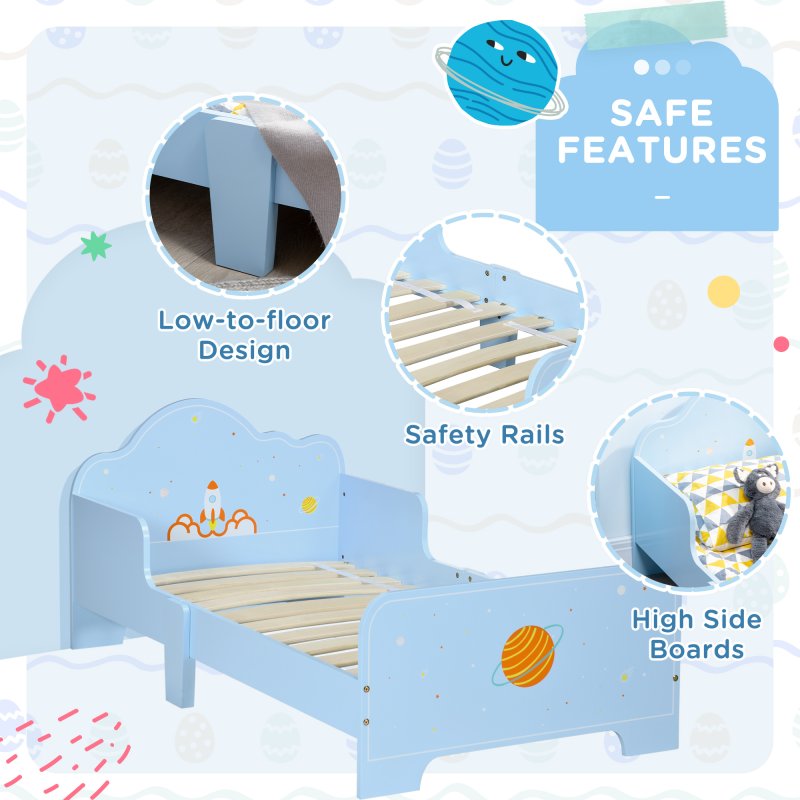 ZONEKIZ Kids Toddler Bed, Safety Rails, Kids Bedroom Furniture for Boys, Girls, Ages 3-6 Years, 143 x 74 x 59cm - Blue