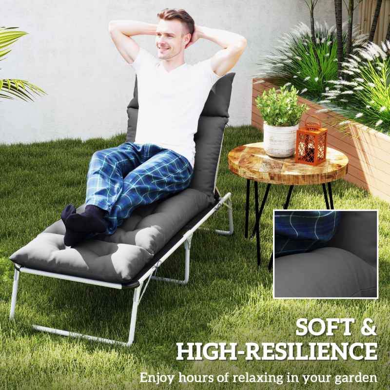 Outsunny Sun Lounger Cushions Only, 190x56x10cm Garden Lounge Chair Cushions, UPF20+ 220gsm Fabric, Thick Sunbed Replacement Pads with 6 Ties, Dark Grey