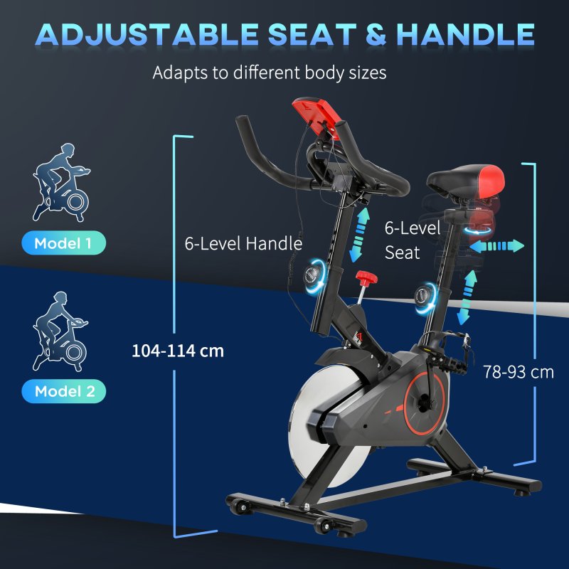 HOMCOM Indoor Exercise Bike, Stationary Bike, Cycling Machine with Adjustable Seat, Resistance, Handlebar, LCD Display and Flywheel, for Home Gym Workout, Black