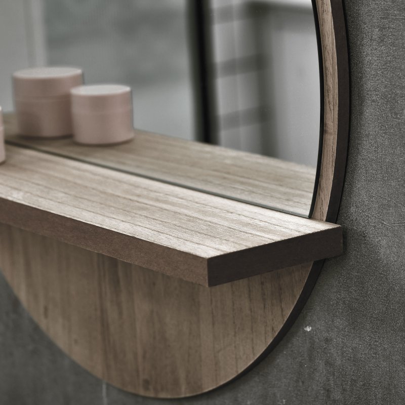 kleankin 45cm Wall Mounted Bathroom Mirror, Round Mirror with Shelf, Framed Makeup Mirror for Home Decoration