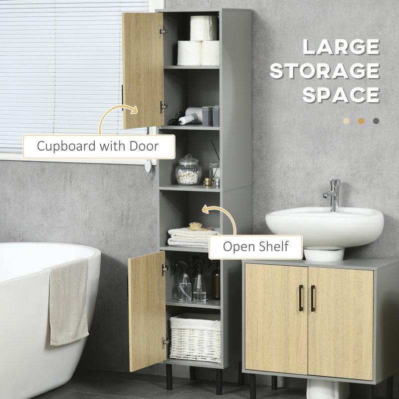 kleankin Tall Bathroom Cabinet, Free Standing Bathroom Storage Cabinet Cupboard with Door and Adjustable Shelves for Kitchen, Living Room