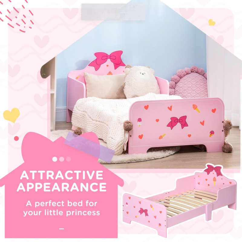 ZONEKIZ Kids Toddler Bed, Safety Rails, Kids Bedroom Furniture for Boys, Girls, Ages 3-6 Years, 143 x 74 x 59cm - Pink