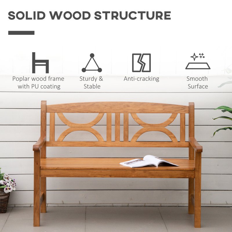 Outsunny 2-Seater Chair, Wooden Garden Bench, Outdoor Patio Loveseat for Porch, Natural