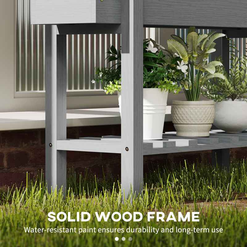 Outsunny Wooden Raised Garden Bed, Elevated Planter Box with Bed Liner, Drainage Holes and Storage Shelf, Raised Planter for Vegetables, Flowers, Herbs, 100 x 30 x 71 cm, Grey
