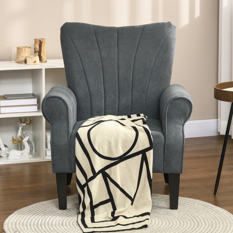 HOMCOM Armchair, Upholstered Modern Accent Chair with High Back, Rolled Arms and Wood Legs, Soft Thick Padded Living Room Chair