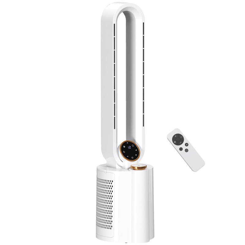 HOMCOM Bladeless Tower Fan with UV Sterilisation & Humidifier, 3-in-1 Air Cooling Fan with Oscillation, 12-Speed, Remote Control, 8H Timer, Sleep Mode, for Home Office, White