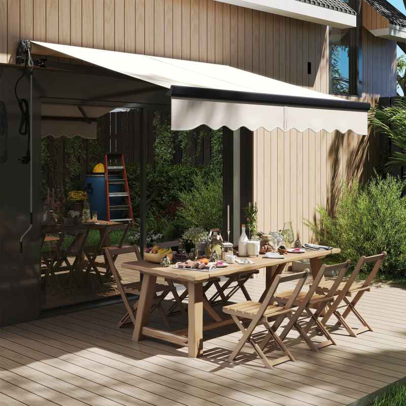 Outsunny 2.5 x 2m Electric Awning with Remote Controller, Aluminium Frame DIY Retractable Awning, UV30+ Sun Shade Canopy for Garden Patio Deck Door Window, Beige