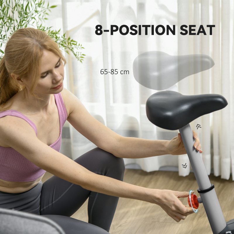 SPORTNOW Exercise Bike, Quiet Stationary Bike with 8-Level Magnetic Resistance, Heart-Rate Sensor, Adjustable Seat, Wheels and LCD Monitor, for Home Gym Workout, Grey