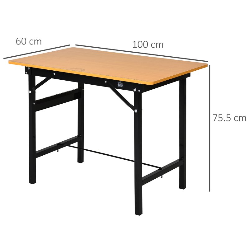 HOMCOM 100 cm Foldable Garage Work Bench, Craft Table MDF Workstation, Heavy-duty Steel Frame with Ruler, Protractor