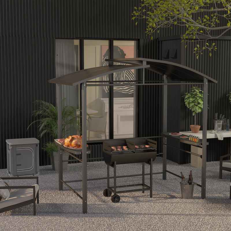 Outsunny Trolley Charcoal BBQ Barbecue Grill Cooker with 3-Level Adjustable Height Grill Nets, Patio Outdoor Garden Heating Heat Smoker with Wheels, 90 x 45 x 96 cm, Black