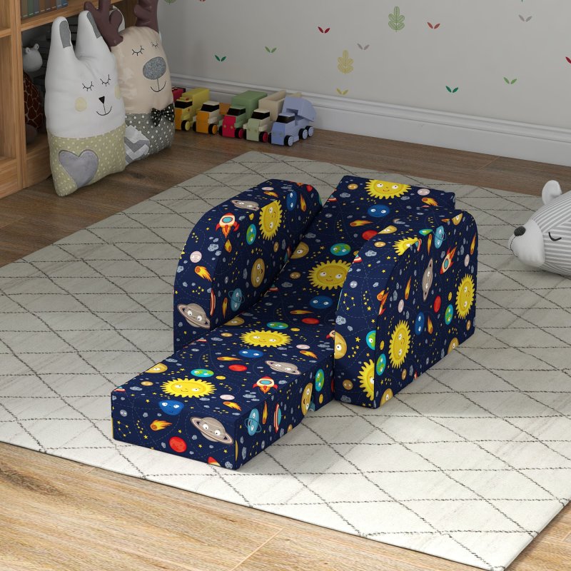 AIYAPLAY Kids Armchair, 2 in 1 Foldable Toddler Chair, Soft Snuggle Sponge Filled Recliner, for Bedroom Playroom Living Room, for Boys & Girls 18 Months to 3 Years - Dark Blue