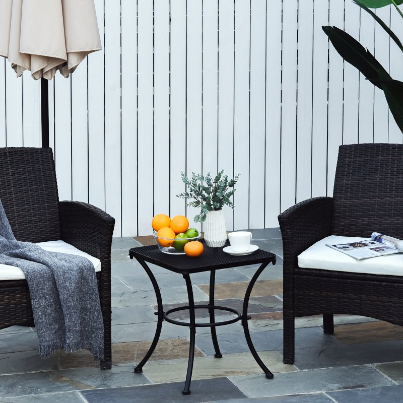 Outsunny 45cm Square Garden Table, Outdoor Metal Bistro Side Desk with Mesh Top, Black
