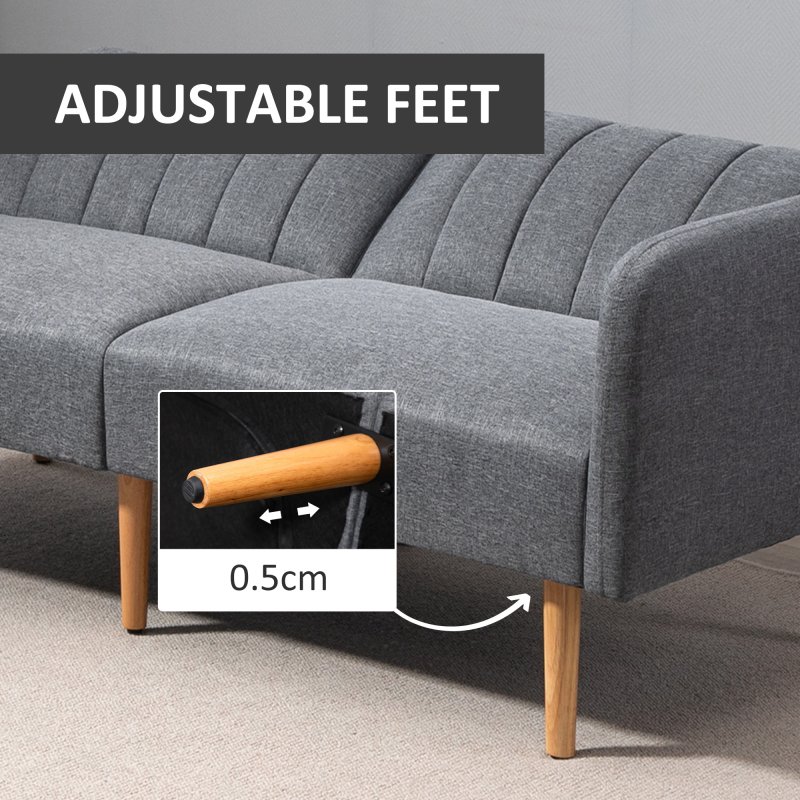 HOMCOM 3 Seater Sofa Bed, Convertible Linen Fabric Sofa Couch, Click Clack Sofabed with Adjustable Split Backrest for Living Room, Bedroom, Guest Room
