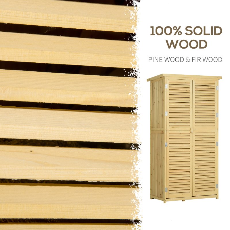 Outsunny 87 x 47 x 160cm Wooden Garden Shed, Sheds & Outdoor Storage with Asphalt Roof and 2 Lockable Doors, Natural