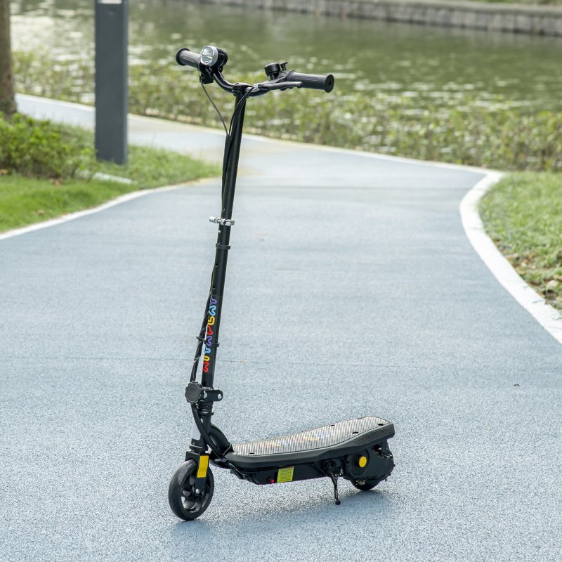 HOMCOM Folding Electric Scooter 120W E-Scooter with Three Mode LED Headlight, Warning Bell, Adjustable Height, 12km/h Maximum Speed, for Ages 7-14 Years - Black