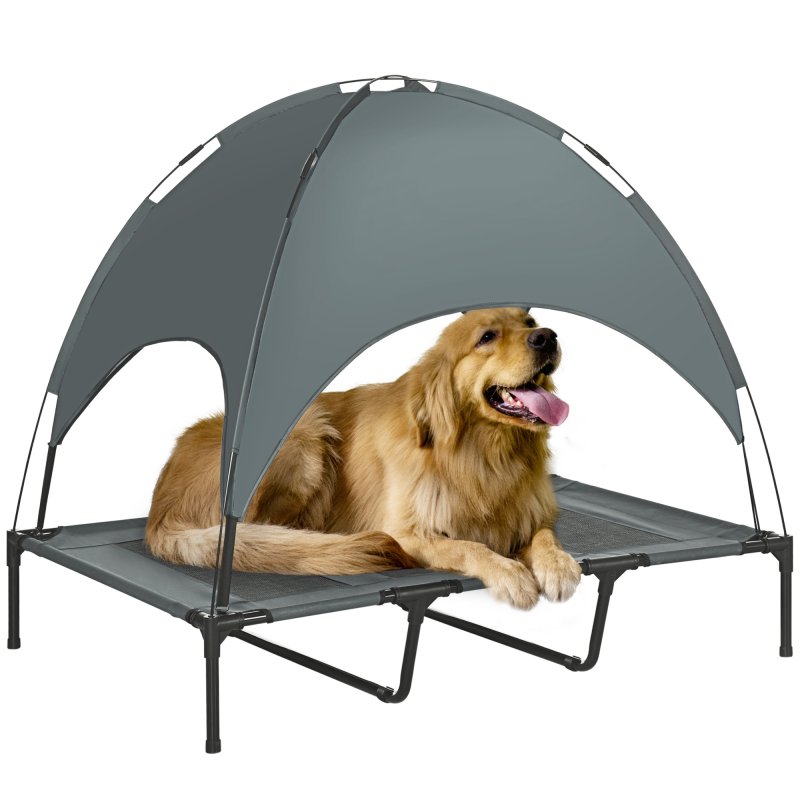PawHut Raised Dog Bed Waterproof Elevated Pet Cot with Breathable Mesh UV Protection Canopy , for XL Dogs, 122 x 92 x 108cm