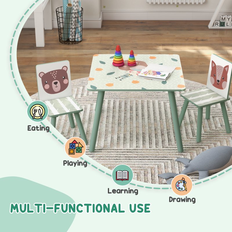 ZONEKIZ Kids Table and Chair Set, Toddler Table with 2 Chairs, Three Piece Toddler Activity Furniture Set for Bedroom, Nursery, Playroom, Green