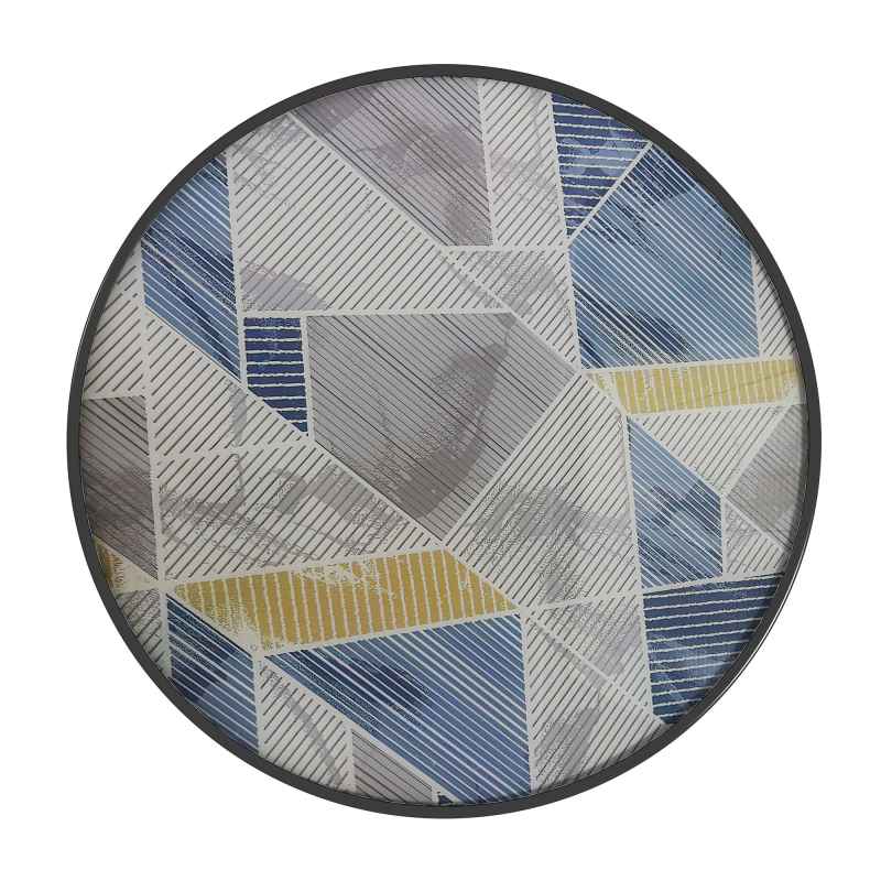 Outsunny 60 cm Garden Round Coffee Table,  Outdoor Side Table with Tempered Glass Printed Table Top and Foot Pads for Porch, Balcony, Multicolour