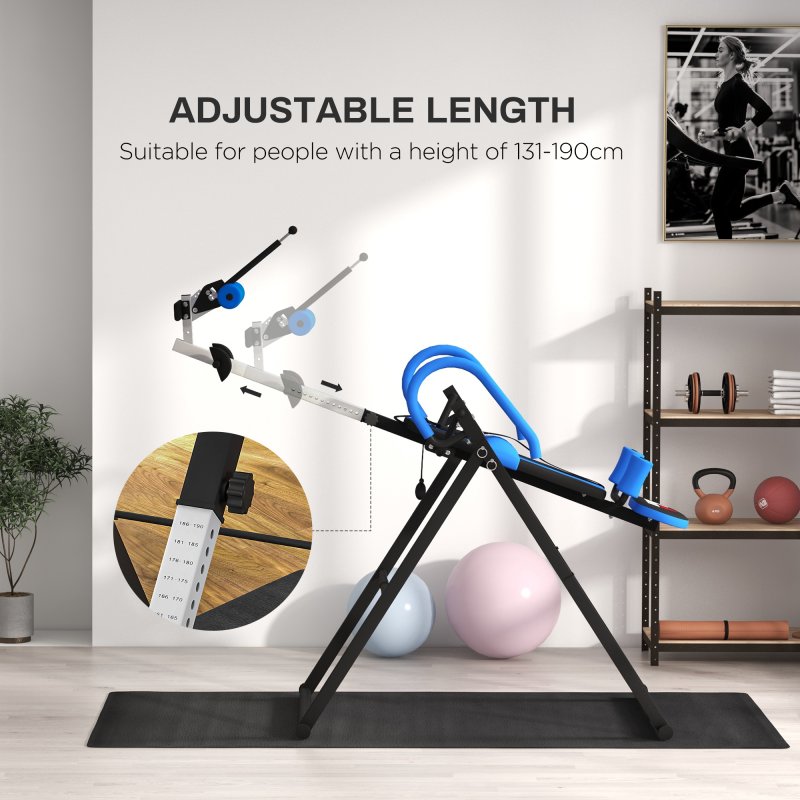 HOMCOM Gravity Inversion Table w/ Safety Belt Adjustable Hand Stand Home Back Stretcher Machine For Muscle Pain Relief, Blue