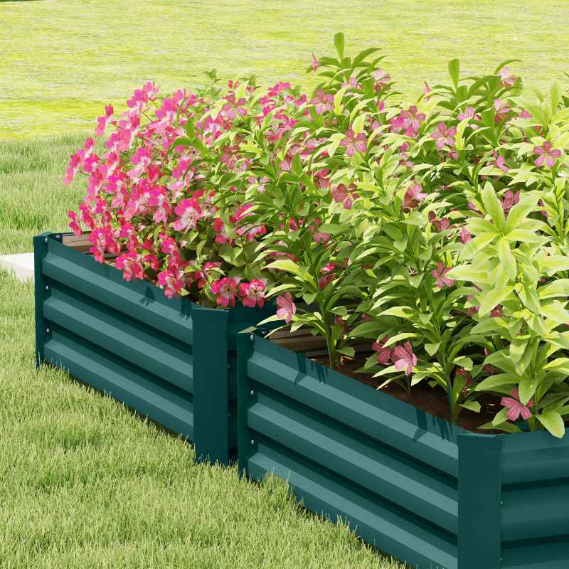 Outsunny Set of 2 Raised Garden Bed, Outdoor Planter Box with Galvanised Steel Frame for Growing Vegetables, Flowers and Herbs, 100 x 60 x 30cm, Green