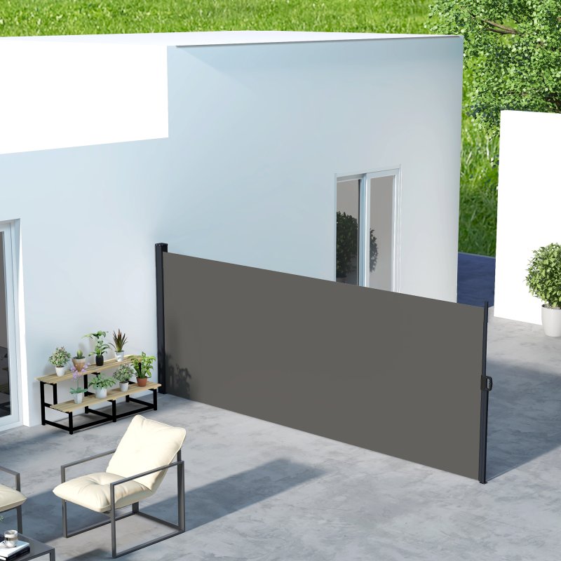 Outsunny Retractable Side Awning, Garden Privacy Screen Divider, Full Cassette Wind Breaker for Hot Tub, Balcony, Terrace, Pool, 400 x 160cm, Dark Grey