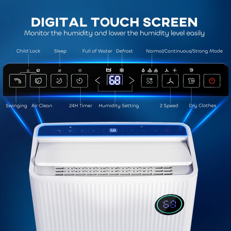 HOMCOM 16L/Day Dehumidifier with Air Purifier and HEPA Filter, UVC, Ioniser, 5.5L Water Tank, 24H Timer, for Home Damp, Condensation, Mould and Laundry Drying, White