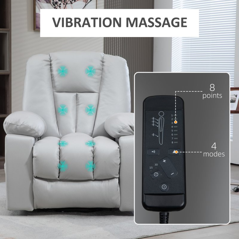 HOMCOM Riser and Recliner Chair for the Elderly, Quick Assembly, Lift Chair with Vibration Massage, Remote Control, Side Pockets, Pocket Spring, Cup Holder, Light Grey