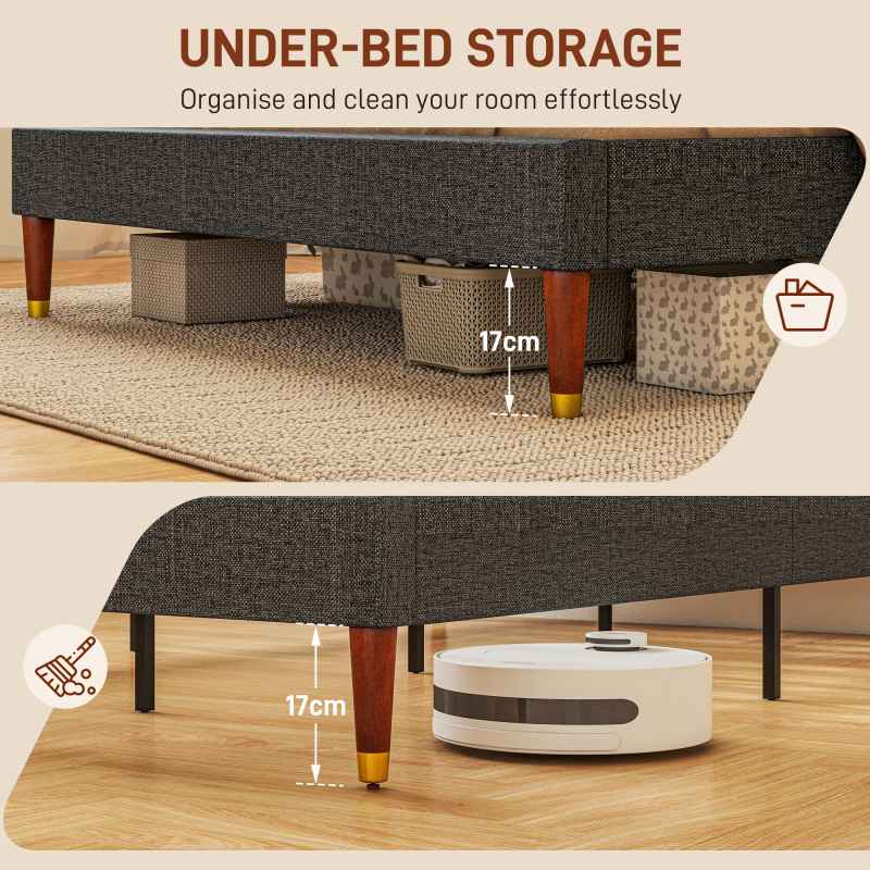 HOMCOM 5ft King Bed Frame with Underbed Storage, Upholstered Platform Bed Frame with Tufted Headboard and Wood Slat Support, No Box Spring Needed, Easy Assembly, Grey