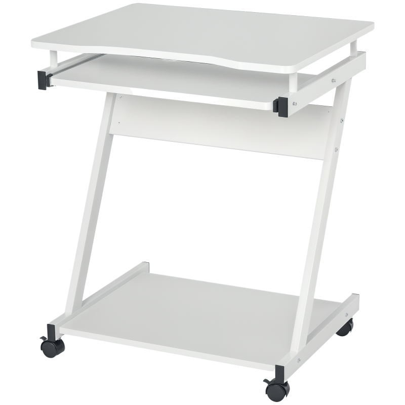 HOMCOM Movable Computer Desk with 4 Moving Wheels Sliding Keyboard Tray Home Office Workstation 