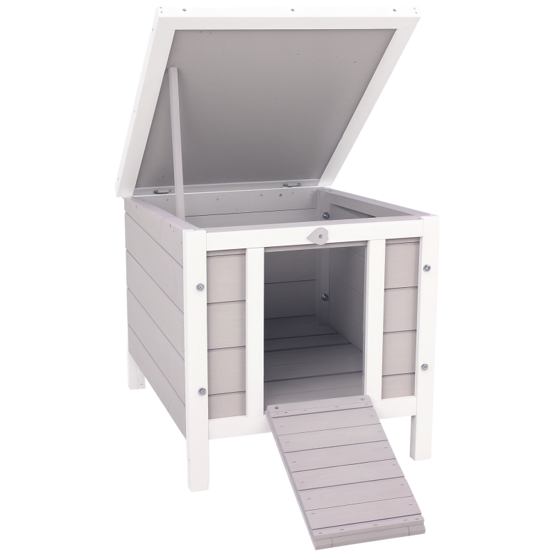PawHut Wooden Rabbit Hutch Outdoor, Guinea Pig Hutch, Rabbit Hideaway, Cat House, Bunny Cage Small Animal House 51 x 42 x 43 cm, Grey