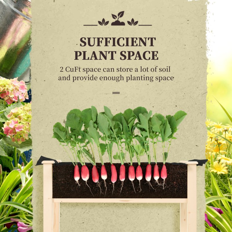 Outsunny Raised Bed for Garden, Wooden Elevated Planter Box with Bed Liner, for Flower Vegetable Herb, 86L x 46W x 76Hcm