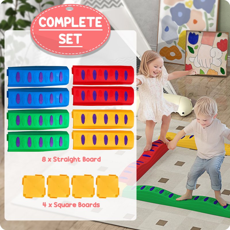 AIYAPLAY Kids Balance Beam, 12 Piece Stepping Stones with Non-Slip Foot Pads, Kids Sensory Toys, Indoor Outdoor Obstacle Course for 3-8 Years