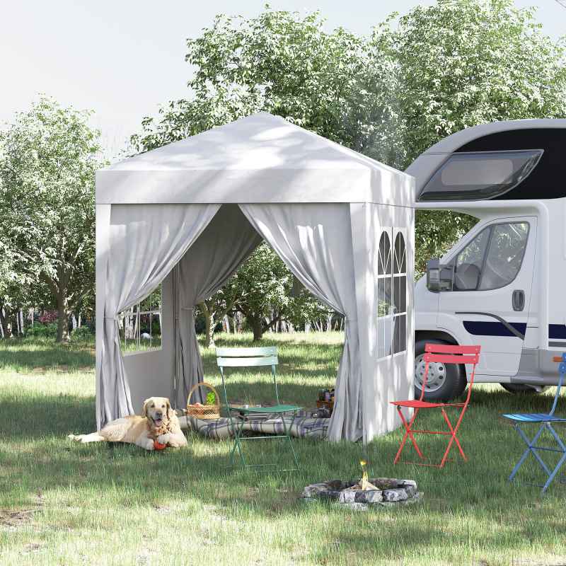 Outsunny 2 x 2 m Garden Pop Up Gazebo, Wedding Party Tent Marquee, Water Resistant Awning Canopy with Sidewalls, Windows, Carry Bag, White
