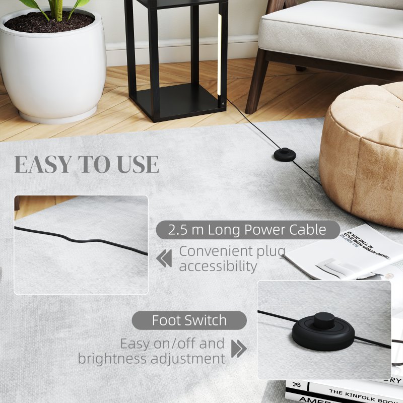 HOMCOM LED Floor Lamp with Shelves, 4 Layers Dimmable Modern Standing Lamp with 3 Brightness Levels and Foot Switch for Living Room, Bedroom, Office, Black