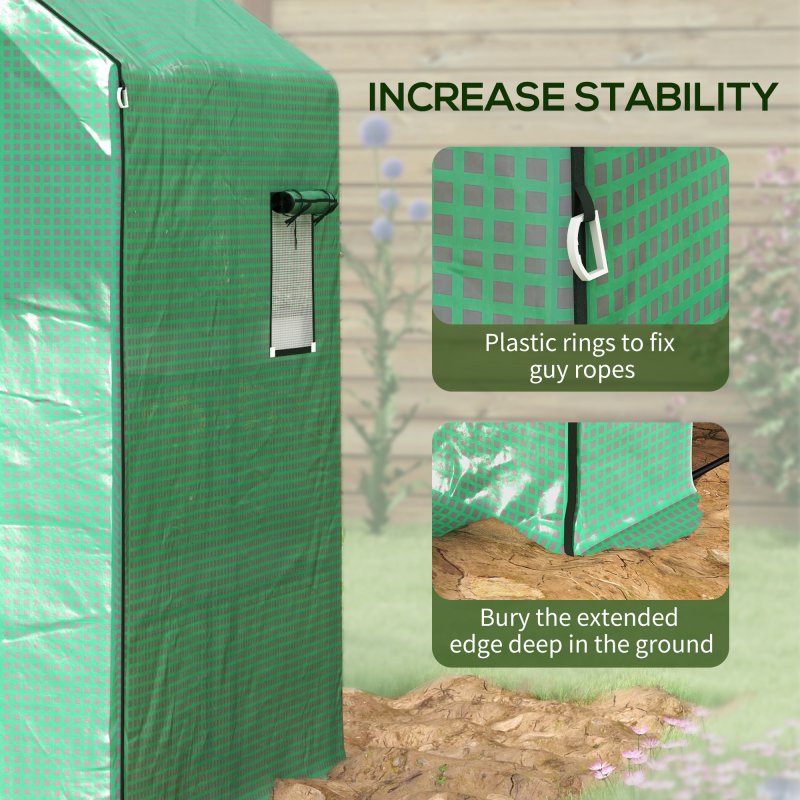 Outsunny Walk-in Greenhouse Cover Replacement with Roll-up Door and Mesh Windows, Reinforced PE Hot House Cover, COVER ONLY, 140 x 143 x 190cm, Green