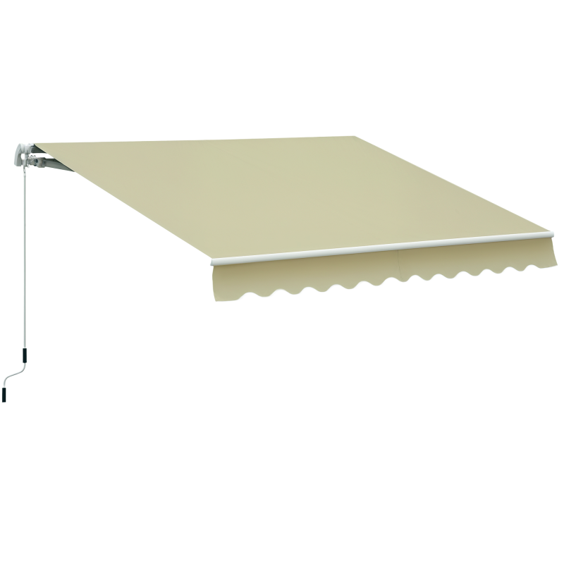 Outsunny 3m x 2.5m Garden Patio Manual Awning Canopy Sun Shade Shelter with Winding Handle Retractable Cream White