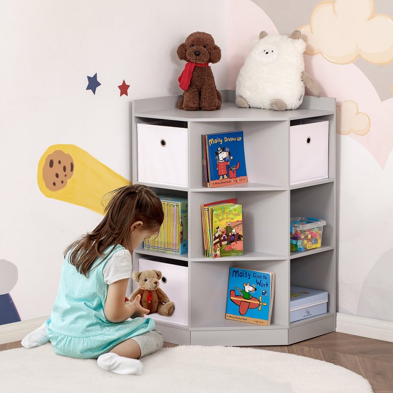 HOMCOM Kids Bookcase, 3 Tier Toy Organiser Storage Unit BookShelf with 3 Non-woven Fabric Drawers, Anti-tip Device, for Bedroom, Children